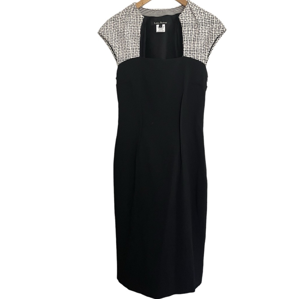 Lida Baday Black White Sheath Dress Sz 8 Cocktail